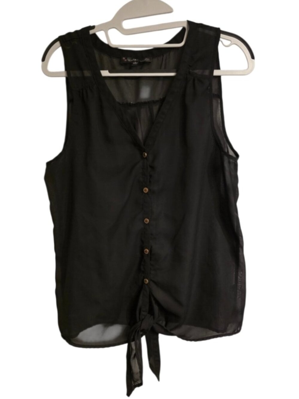 Wishful Park Button Up Tank Top Blouse Shirt Vneck Layering Piece Semi Sheer